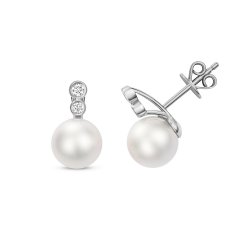 Diamond & Akoya Pearl Earrings In 18ct White Gold 