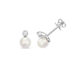 Diamond & Akoya Pearl Earrings In 18ct White Gold 