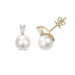 Diamond & Akoya Pearl Earrings In 18ct Gold 