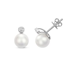 Diamond & Akoya Pearl Earrings In 18ct White Gold 