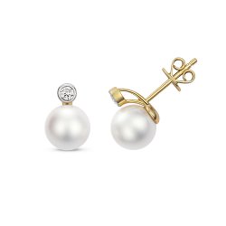 Diamond & Akoya Pearl Earrings In 18ct Gold 