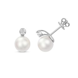 Diamond & Akoya Pearl Earrings In 18ct White Gold 