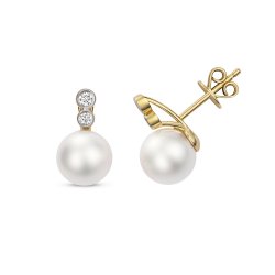 Diamond & Akoya Pearl Earrings In 18ct Gold 