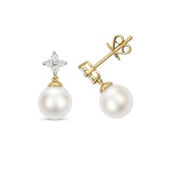 Diamond & Akoya Pearl Earrings In 18ct Gold 