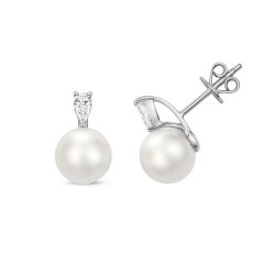 Diamond & Akoya Pearl Earrings In 18ct White Gold 