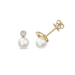 Diamond & Akoya Pearl Earrings In 18ct Gold 