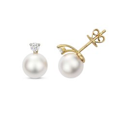 Diamond & Akoya Pearl Earrings In 18ct Gold 