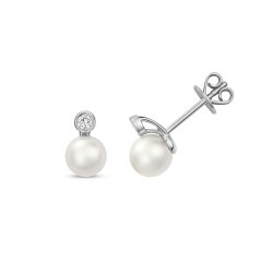 Diamond & Akoya Pearl Earrings In 18ct White Gold 