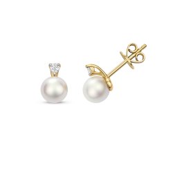 Diamond & Akoya Pearl Earrings In 18ct Gold 