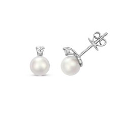 Diamond & Akoya Pearl Earrings In 18ct White Gold 