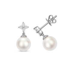 Diamond & Akoya Pearl Earrings In 18ct White Gold 
