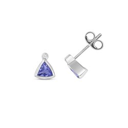 Diamond & Tanzanite Earring Studs In 9ct White Gold 