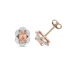 Diamond & Morganite Earring Studs In 9ct Rose Gold 