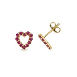 Ruby Heart Earring Studs In 9ct Gold 