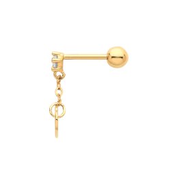 9ct Gold Cz Heart Chain Dangling Cartilage Stud 