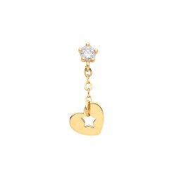 9ct Gold Cz Heart Chain Dangling Cartilage Stud 