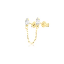 9ct Gold Cz Studs With Connecting Chain 