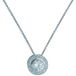 Silver Rhodium Plated Round Halo Cz Necklet 
