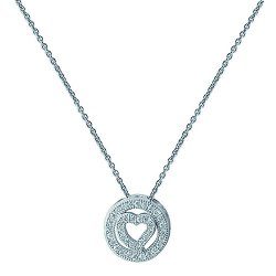 Silver Rhodium Plated Heart Cz Halo Necklet 