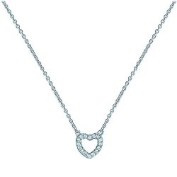 Silver Rhodium Plated Cz Open Heart Necklet 