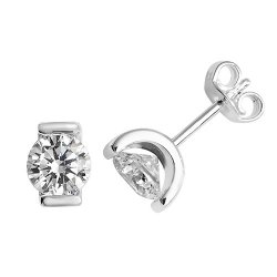 Silver Round Cz Bar Set Studs 