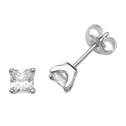 Silver Square Cz Claw Set Studs 