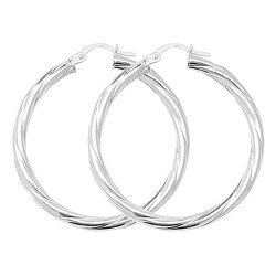 Silver Twisted Hoops 