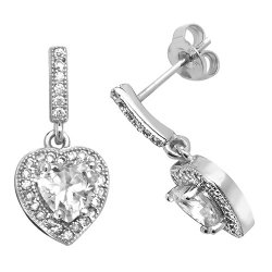 Silver Dangle Heart Cz Studs 