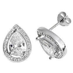 Silver Pear Shap Cz Halo Studs 