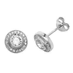 Silver Round Cz Halo Studs 