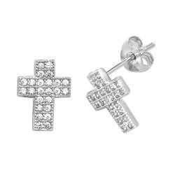 Silver Cz Cross Studs 
