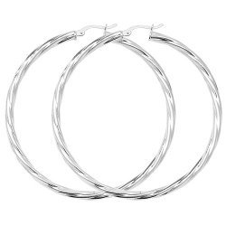 Silver Twisted Hoops 