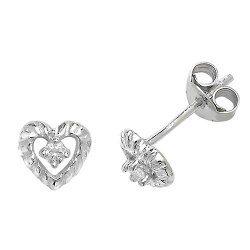 Silver Cz Set Heart Studs 