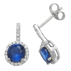 Silver Round Blue Cz Halo Studs 