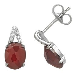 Silver Oval Garnet Cz Studs 