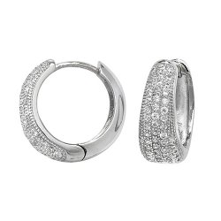 Silver Multi Row Cz Hinged Hoops 