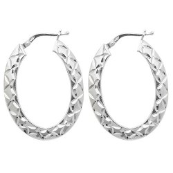 Silver Diamond Cut Oval Hoops G51071-