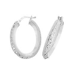 Silver Diamond Cut Oval Hoops G51073-