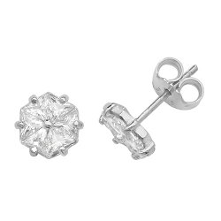 Silver Hexagonal Cz Claw Set Studs 