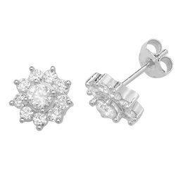 Silver Cz Cluster Claw Set Studs 