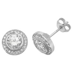 Silver Round Cz Halo Studs 
