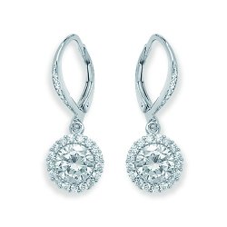 Silver Leverback Cz Halo Drops 
