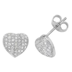 Silver Heart Cz Cluster  Studs 
