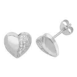 Silver Cz Heart Studs 