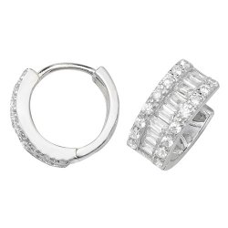 Silver 3 Row Cz Hinged Hoops 