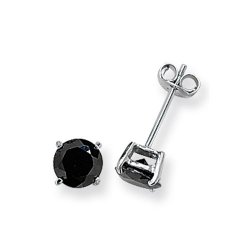 Silver Round Black Cz Studs 