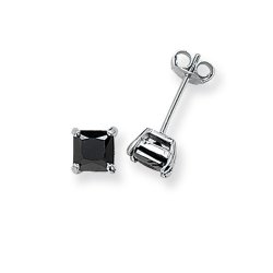 Silver Square Black Cz Studs 