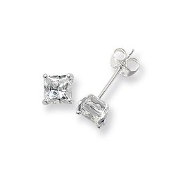 Silver Square Cz Studs 