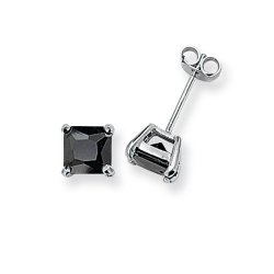 Silver Square Black Cz Studs 