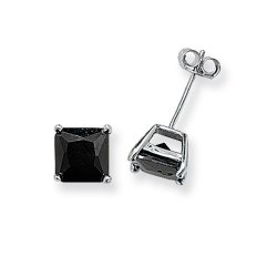 Silver Square Black Cz Studs 